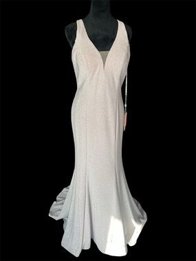 Silver Shimmer V-Neck Maxi Gown
